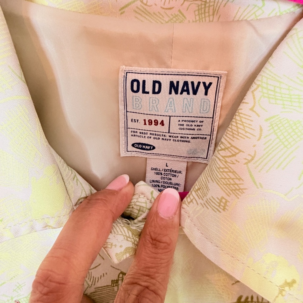 Old Navy Light Green Floral Trench Coat - Picture 2 of 3
